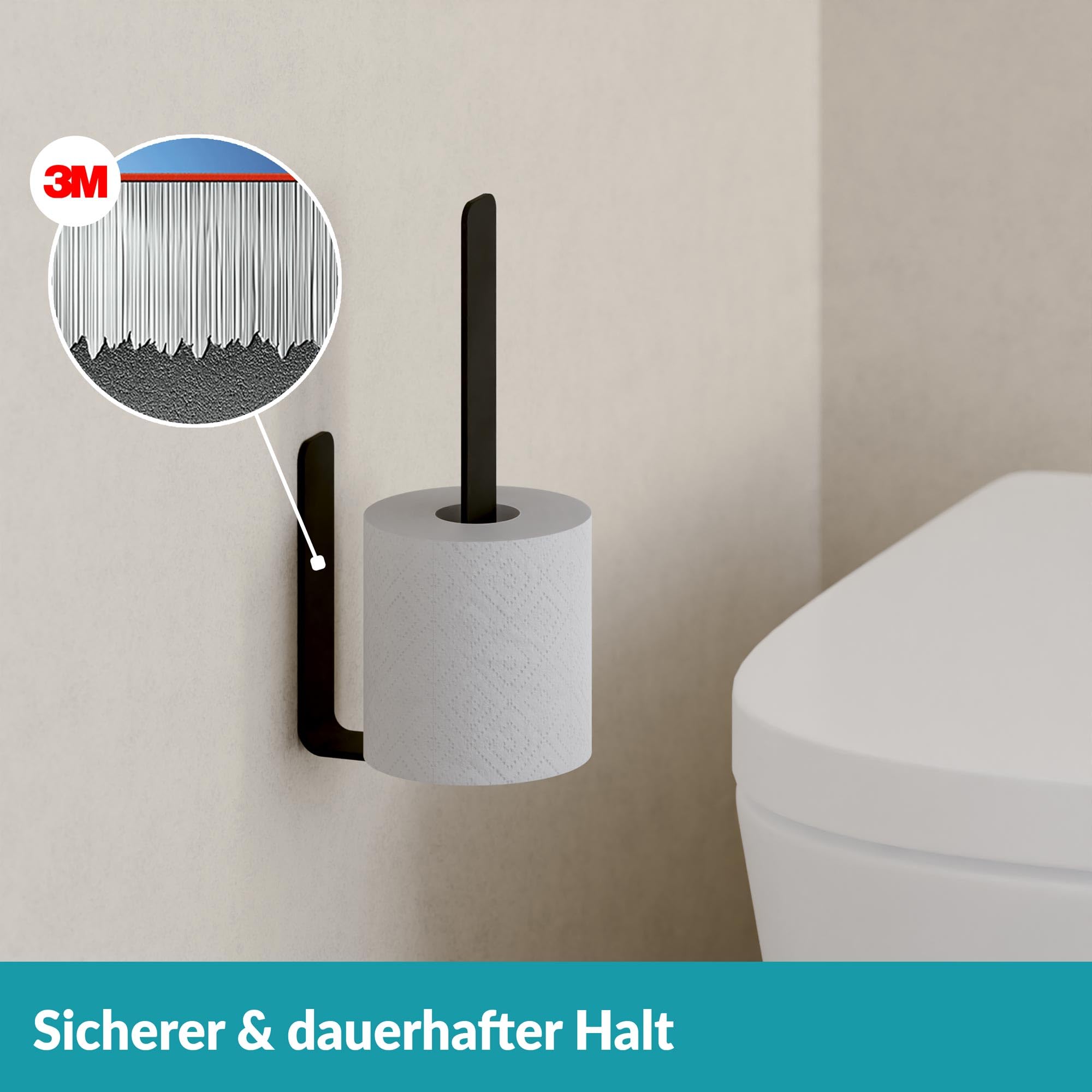 WEISSENSTEIN Toilettenpapier Aufbewahrung ohne Bohren - Toilettenpapierhalter Edelstahl für die Wand – Rollenhalter selbstklebend - schwarz