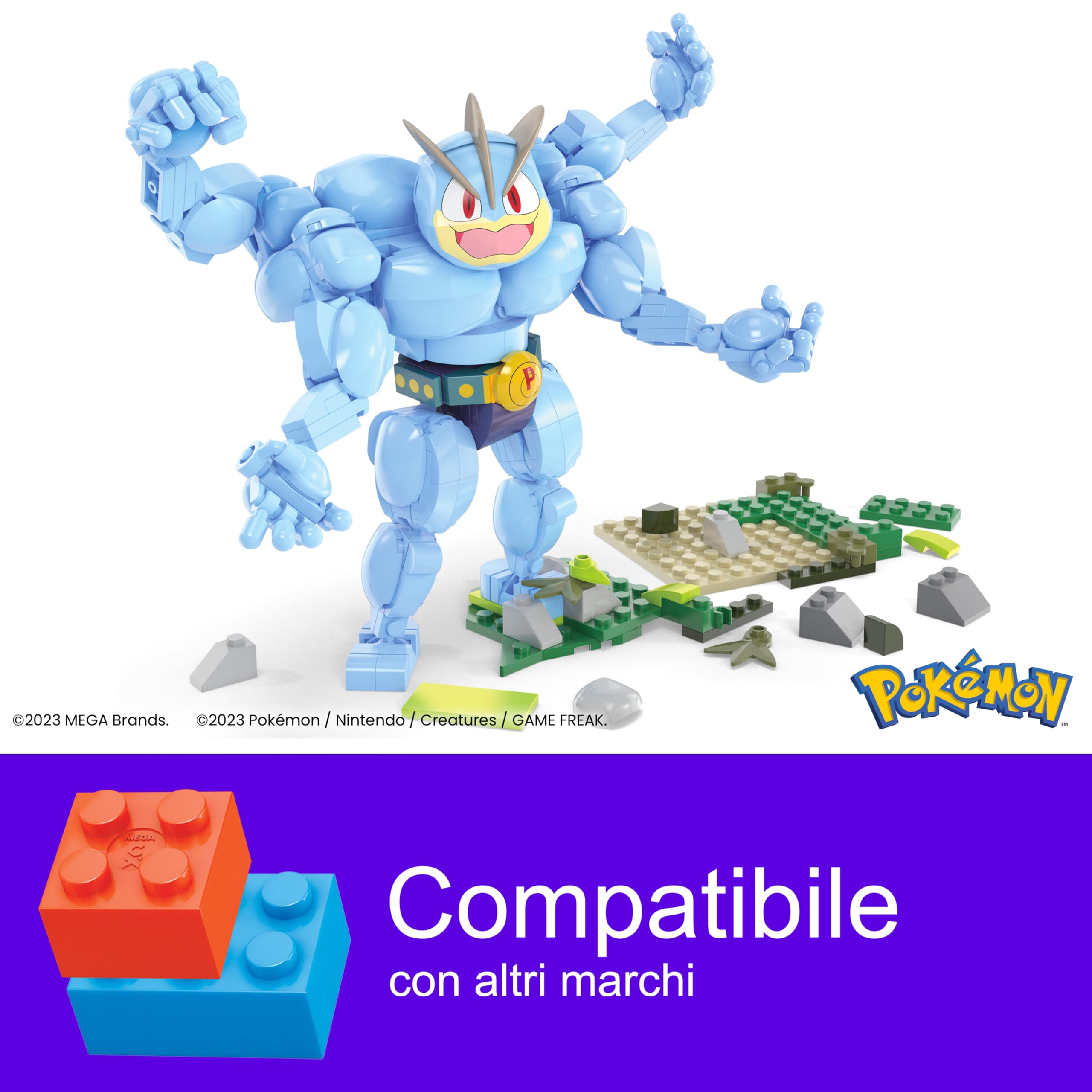 MEGA Pokémon - Machamp, personaggio da costruire con 401 pezzi, Pokémon snodato con articolazione completa, da esporre e collezionare, giocattolo per bambini, 8+ anni, HTH70