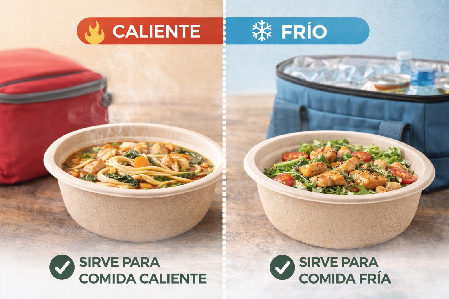Bol Desechable Bagazo de Caña de Azúcar – Apto Microondas – Biodegradable y Compostable – Antigoteo – Para Caliente y Frío – Kraft Natural o Blanco – 350 ml / 500 ml / 900 ml (200, KRAFT, 900 ml.)