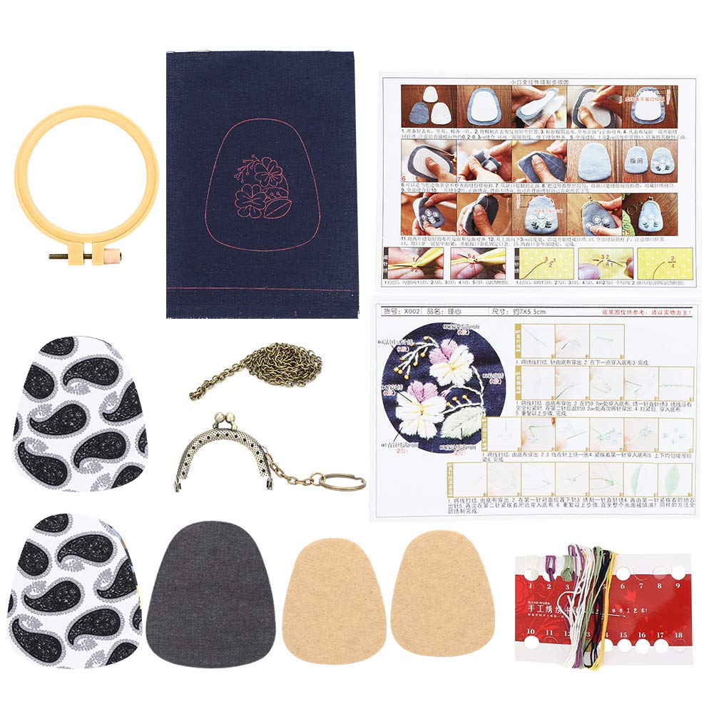 Pocket Sewing Kit Swing Craft Kits Embroidery DIY Fabric Bag Embroidery Kit Bag Inside Swing for Hand Embroidery Drawstring Mesh Bags Stitch Bag (Jinxin (non-finished product)