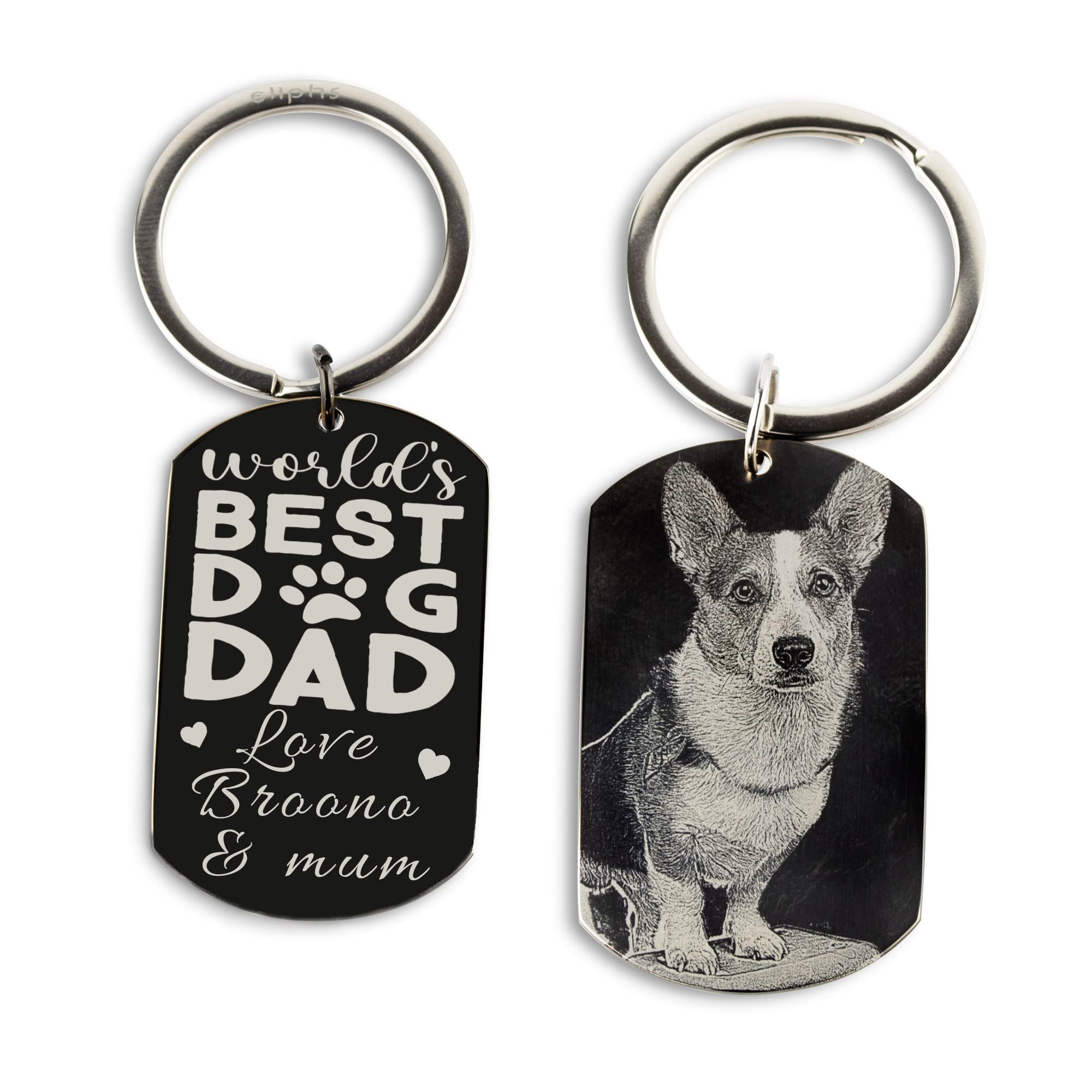Eliphs Personalised Dog Mom Dog Dad Keyring, Custom Photo Engraved Pet Keychain, Best Dog Mum Dad Gift, Pet Lover Keepsake, Memorial Dog Gift