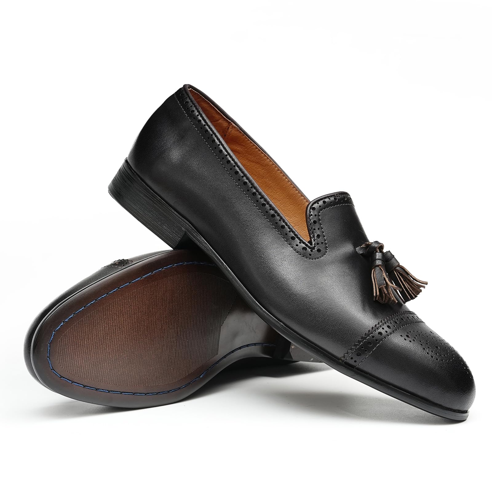Mocasines Casuales Negocios con Borlas para Hombre Brogues Retro Transpirables Zapatos de Vestir Slip On en Cuero