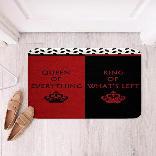 Miniatura 4 de Erosebridal Alfombras de baño para parejas, color rojo y negro, 20 x 32 pulgadas, Queen of Everything King of What Left Bath Mat Regalos de boda