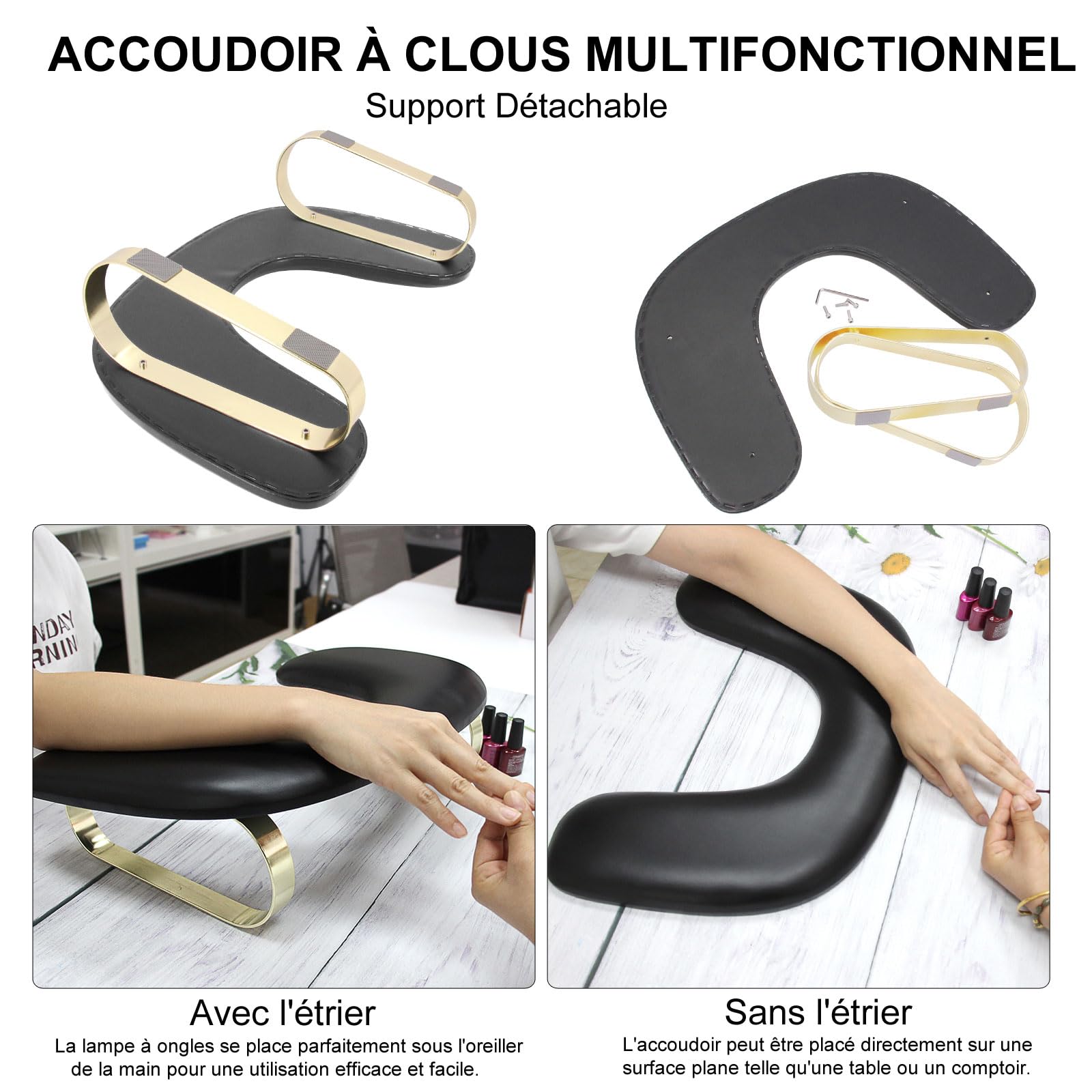 Repose Main Ongle,Forme du U Coussins Repose-Main pour Manucure,Douceur PU Cuir Coussin Manucure avec Support Amovible,Repose Main Manucure Professionnelle pour Prothesiste Ongulaire(Noir)