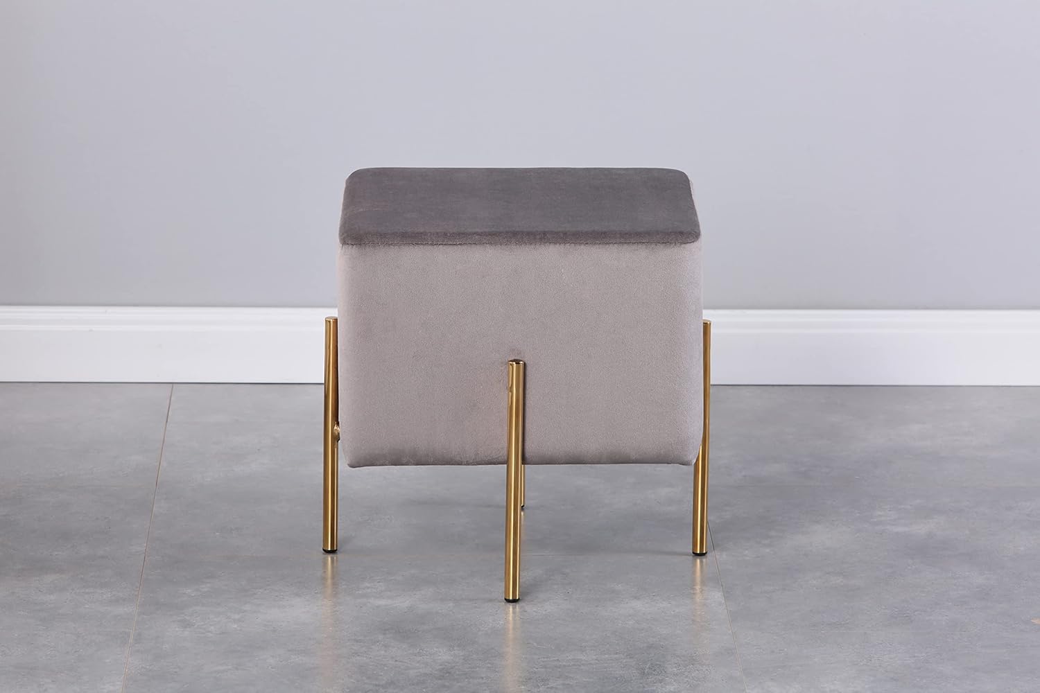 Kirpi Gray Ottoman Foot Stool Set of 2, Modern Luxury Velvet Vanity Stool, Cube Foot Rest, Square Upholstered Footrest with Gold Metal Legs - Gray