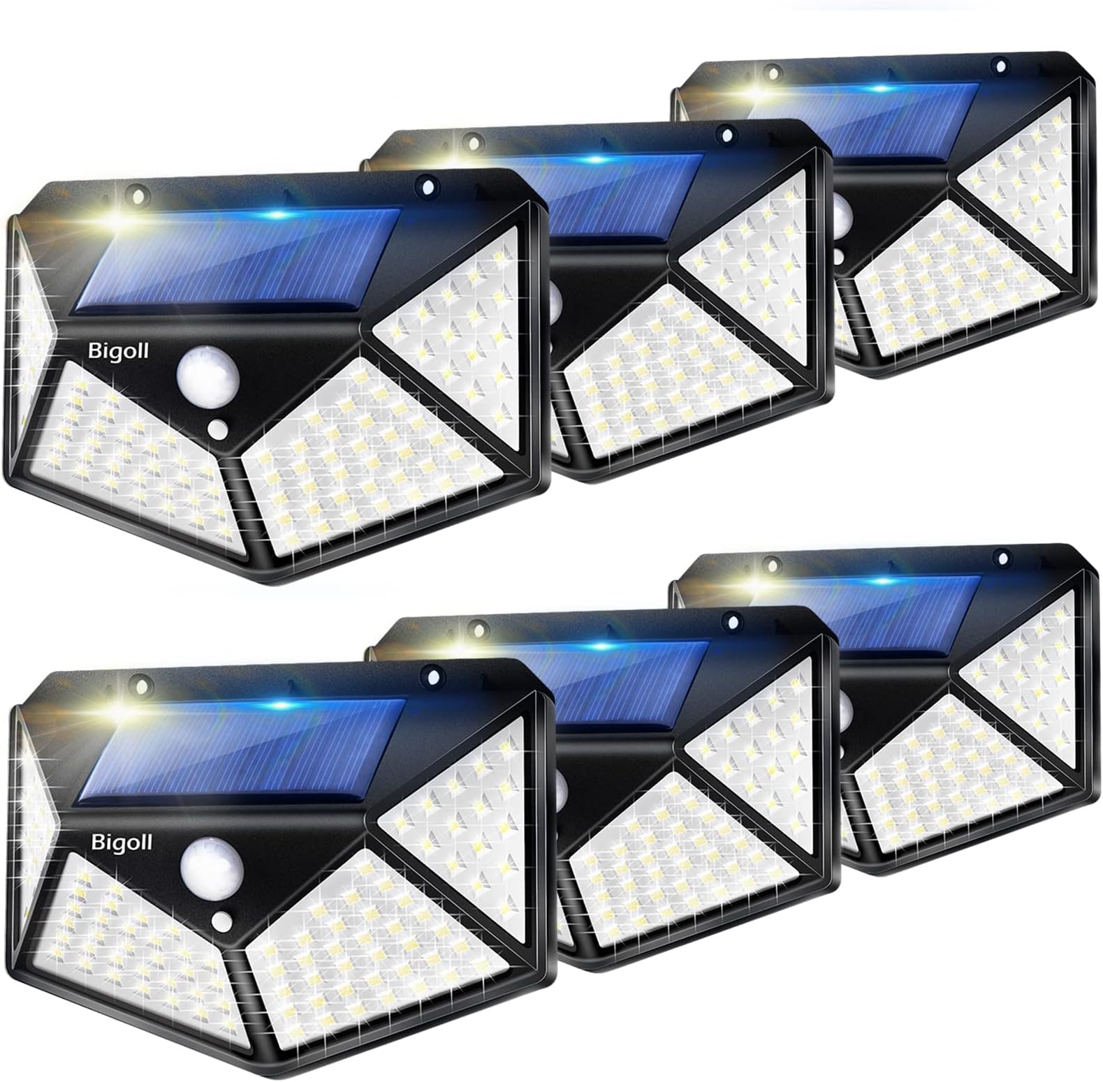 ABS Solar Outdoor Lights 6 Pack, Wall Lights Solar Powered Ip65 Waterproof, 100Led/3 Modes 270° Lighting Angle Motion Sensor Security Lights, Bright For Backyard Garden