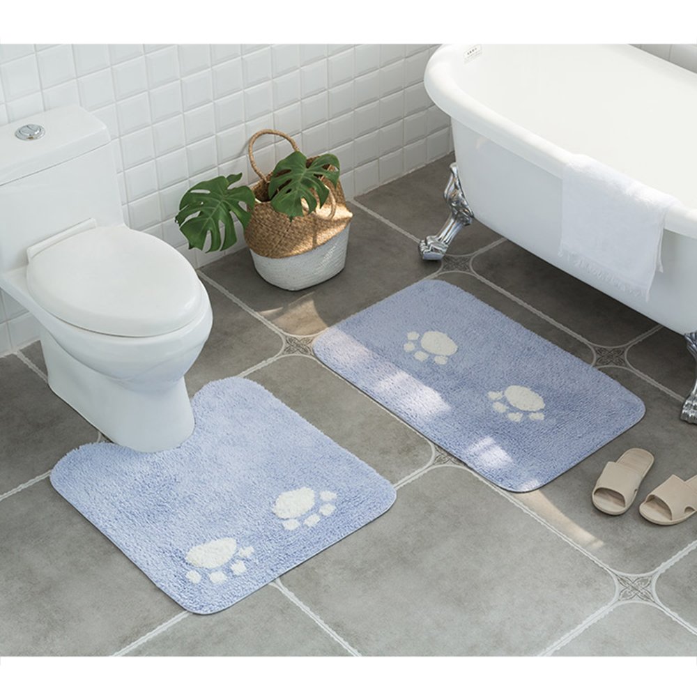 Waschbare Badezimmermatten 2-teilig - Ultraweich Rutschfest Grau