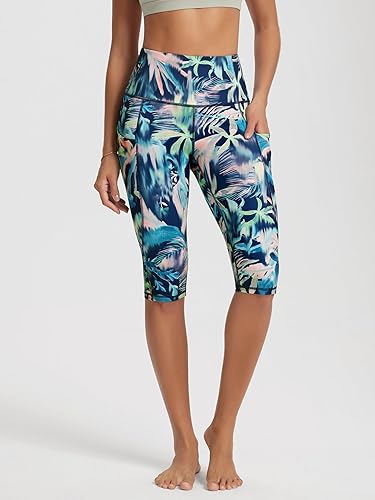 Miniatura 89 de ODODOS - Leggings tipo capri de mujer, no se traslucen y modelan el abdomen, con cintura alta y bolsillos; para hacer yoga, atletismo, ejercicio