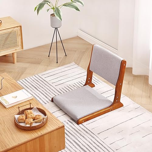 Miniatura 6 de Tiita Silla de suelo con soporte para el respaldo, sillas plegables de tatami de meditación, silla de respaldo con cojín, silla de sala de estar, 2