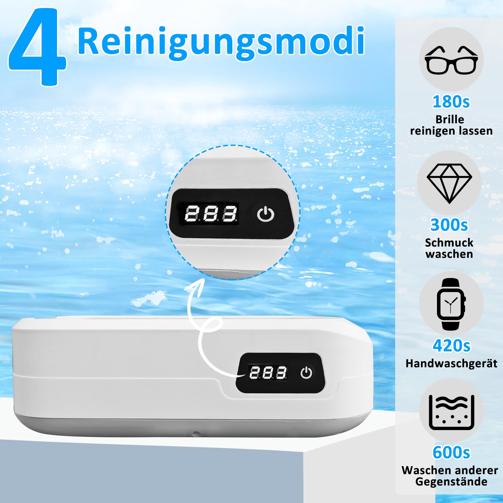 Ultrasonic Cleaner 49 KHz 640 ml with LED Digital Display 4 Level