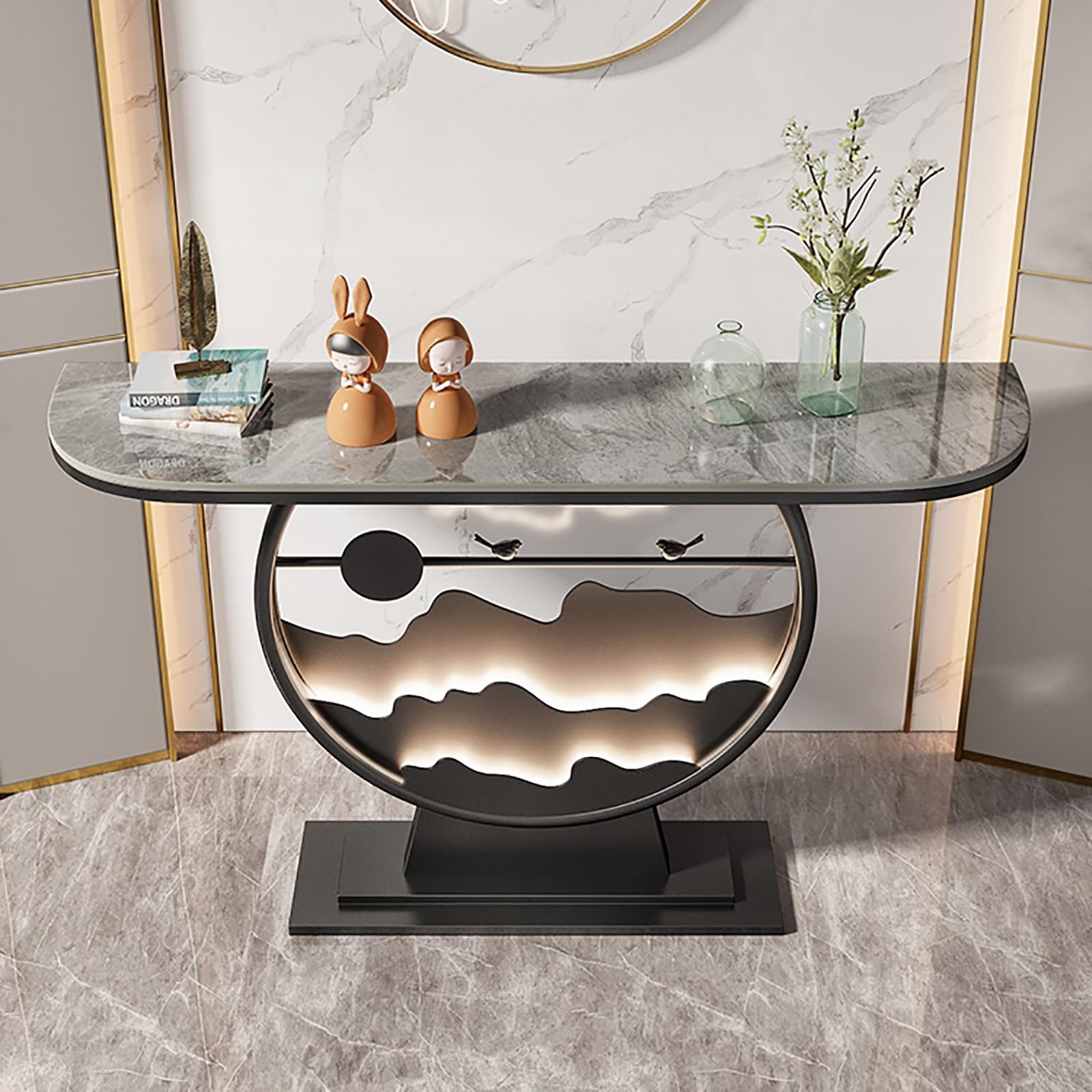 Decoración de Pasillo, Consola Entrada para Entrada, Mesa Recibidor, Mueble Pasillo Estrecho Moderna, para Sala de Estar, Pasillo, Oficina(Gold,140cm/55.1in)
