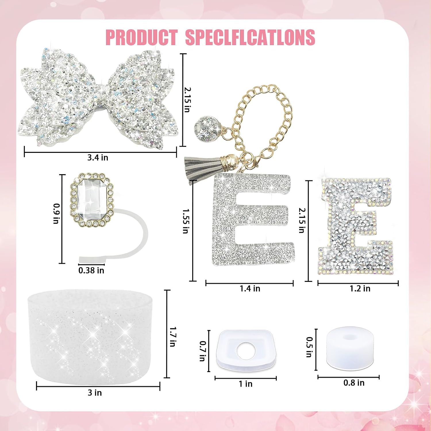 7PCS Initial Silver Cup Accessories for Stanley 30/40 oz, Silver E image 2