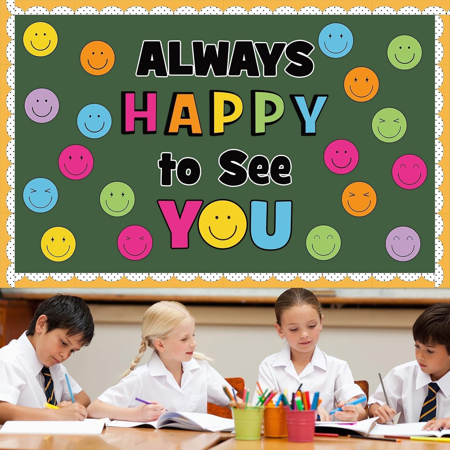 Colorful Smile Face Bulletin Board Set Back to School Classroom Decoration Always Happy to See You Paper Cutout for Classroom Nursery Chalkboard Preschool Kindergarten Wall Door Decor Teacher Supplies image 4