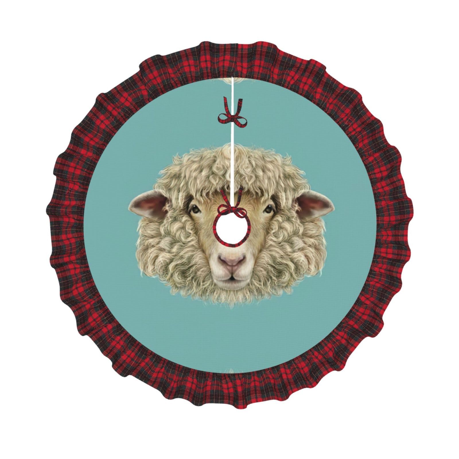 Tapis pied de sapin rétro tête de mouton pour cacher les câbles de Noël