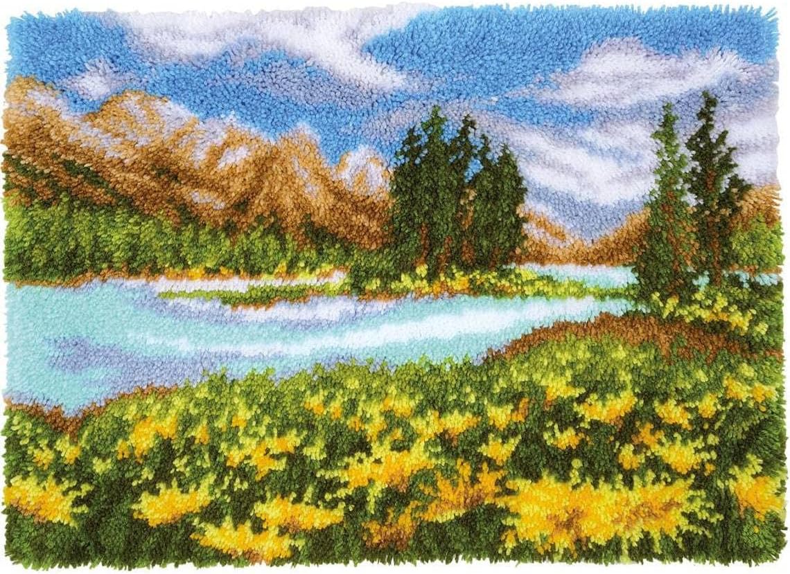 Latch Hook Rug Kit, DIY Rug Making Kit for Adults Kids, Countryside Rug Making Kits, Cross