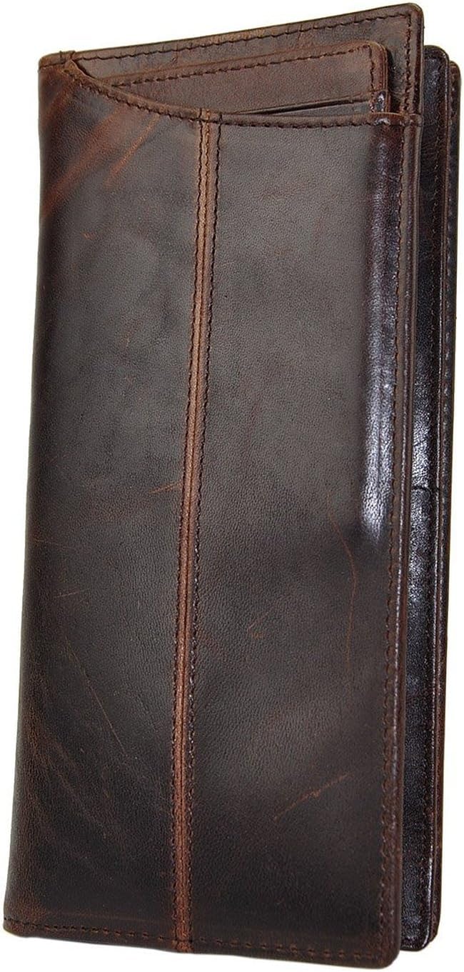 Genuine Leather Long Bifold Wallet Card Case Dark Brown