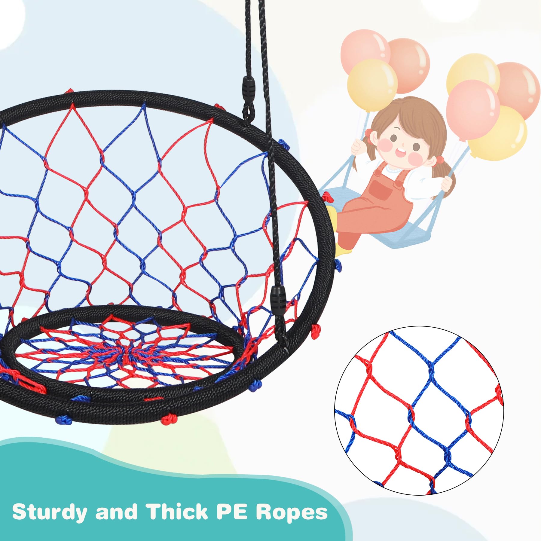 RedSwing Web Swing with Back for Kids, Outdoor Rope Web Swing for Tree, Safe Durable with Hanging Straps for Playground Backyard, Black - Image 4