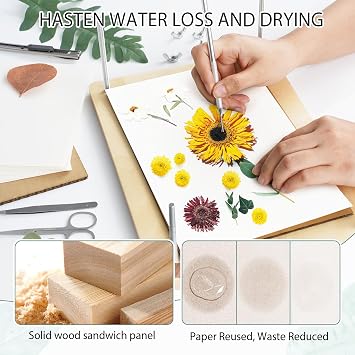 Sanlebi Large Flower Press for Adults Kids - 11.8x8.3 Inches (30x21cm) 10 Layers DIY Wooden Flower Pressing Kit with Storage Bag Arts and Crafts Kits for Adults Great Gift