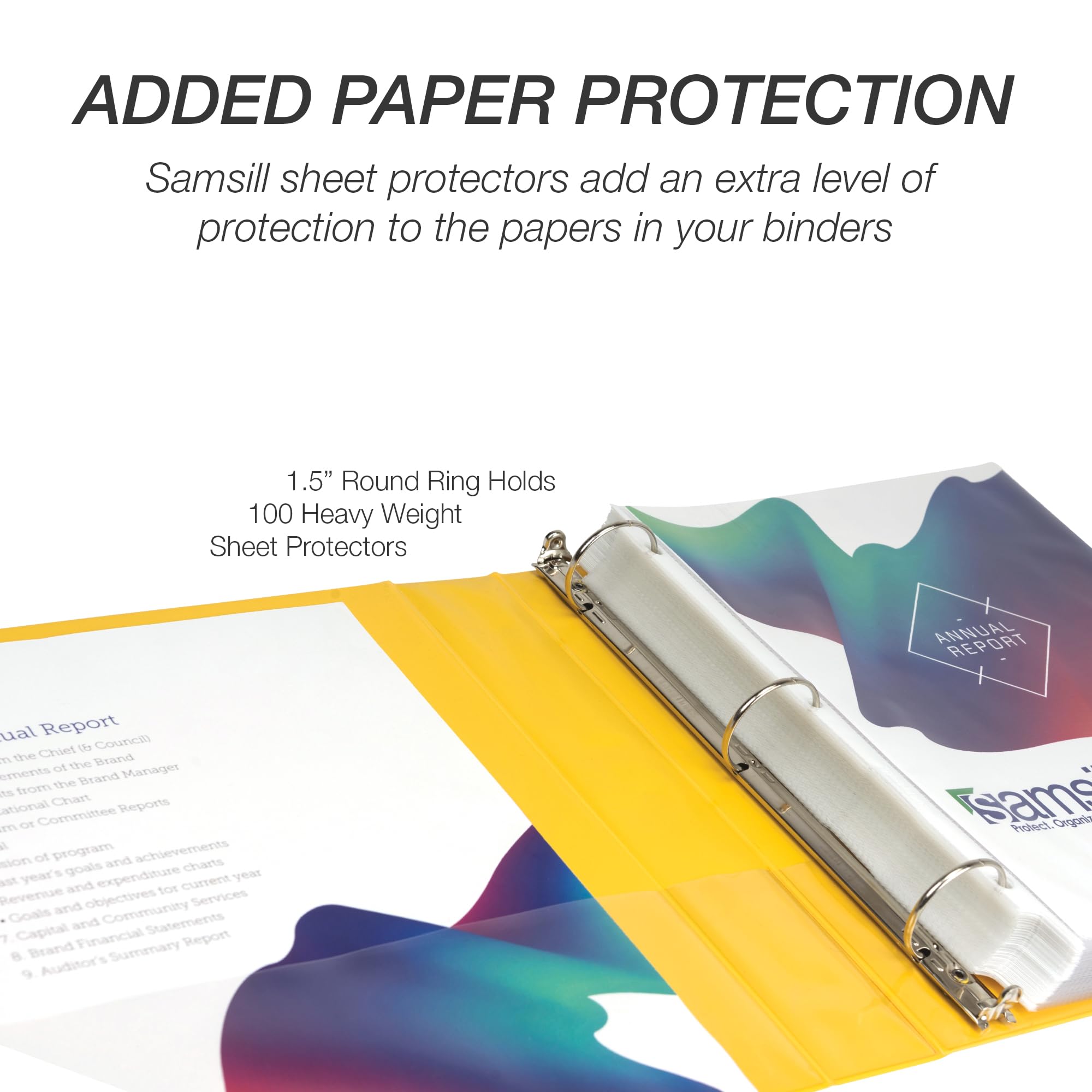 Samsill Raccoglitore a 3 anelli da 3,8 cm, prodotto negli Stati Uniti, anello rotondo economico, copertina trasparente, capacità 325 fogli, per scuola, casa, ufficio, giallo limone