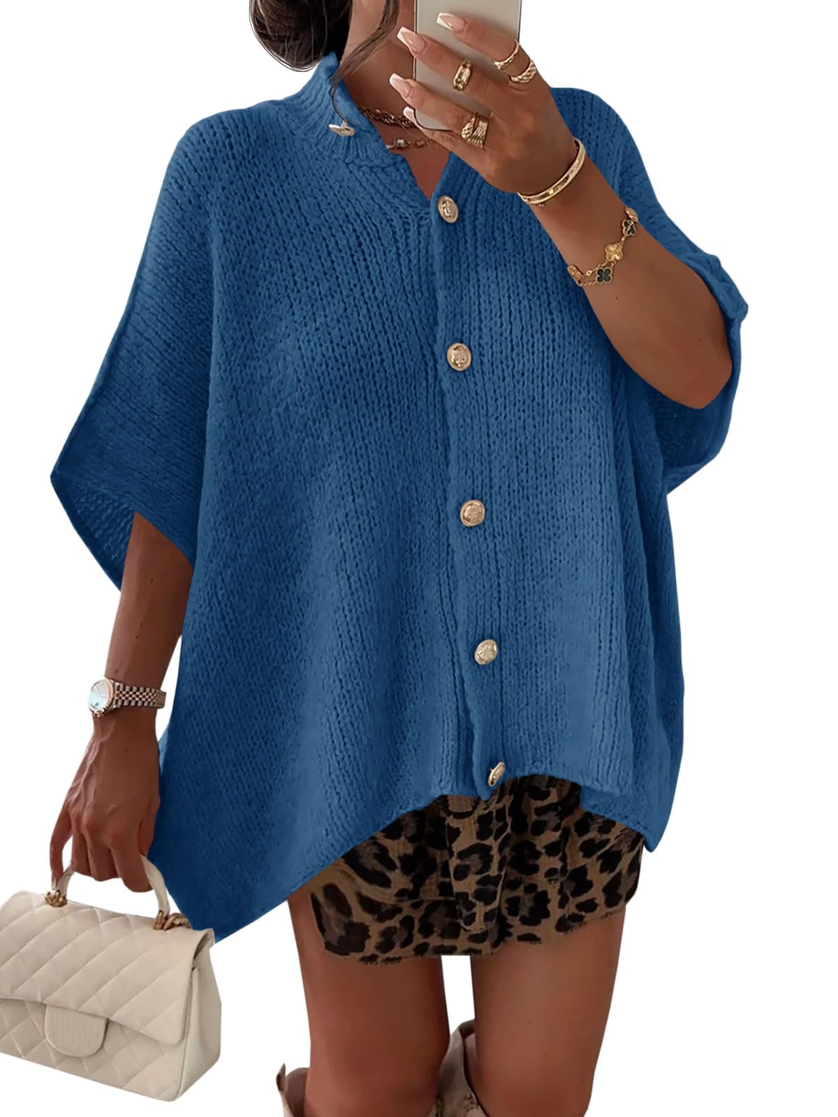 Saodimallsu Womens Short Sleeve Cardigan Sweaters Button Down Lightweight Knit Cardigans