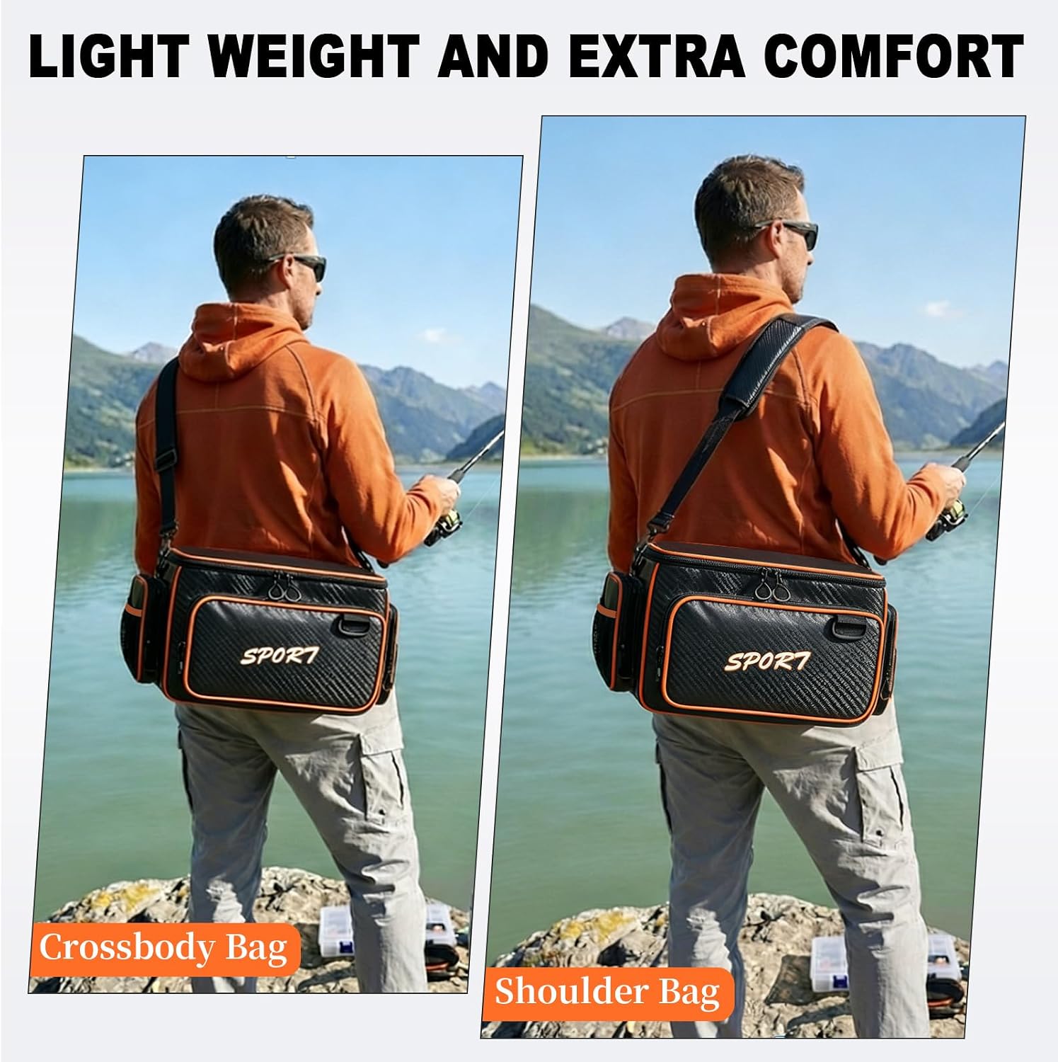 AUMTISC Fishing Tackle Bags, Tackle Box Organizer Gear Storage Bag, Freshwater or Saltwater Fishing Accessories Bags, Waterproof Fishing Bag with Detachable Shoulder Strap for 3700 Tackle Box, Orange