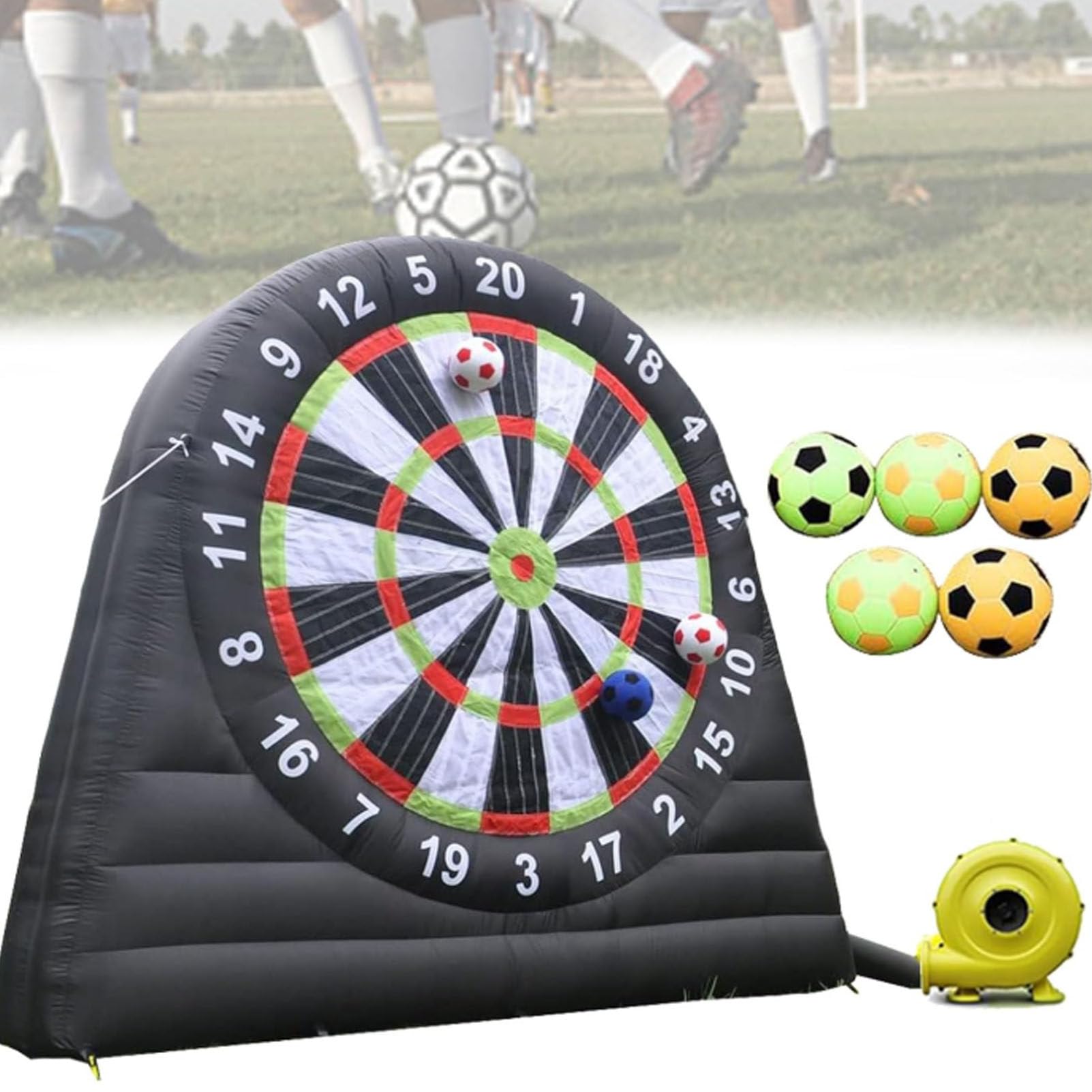 Diana de fútbol profesional para exteriores, diana inflable de alta adherencia con soplador de 370 W y 8 bolas, juego de dardos gigante para patios y fiestas, juego deportivo impermeable,4m