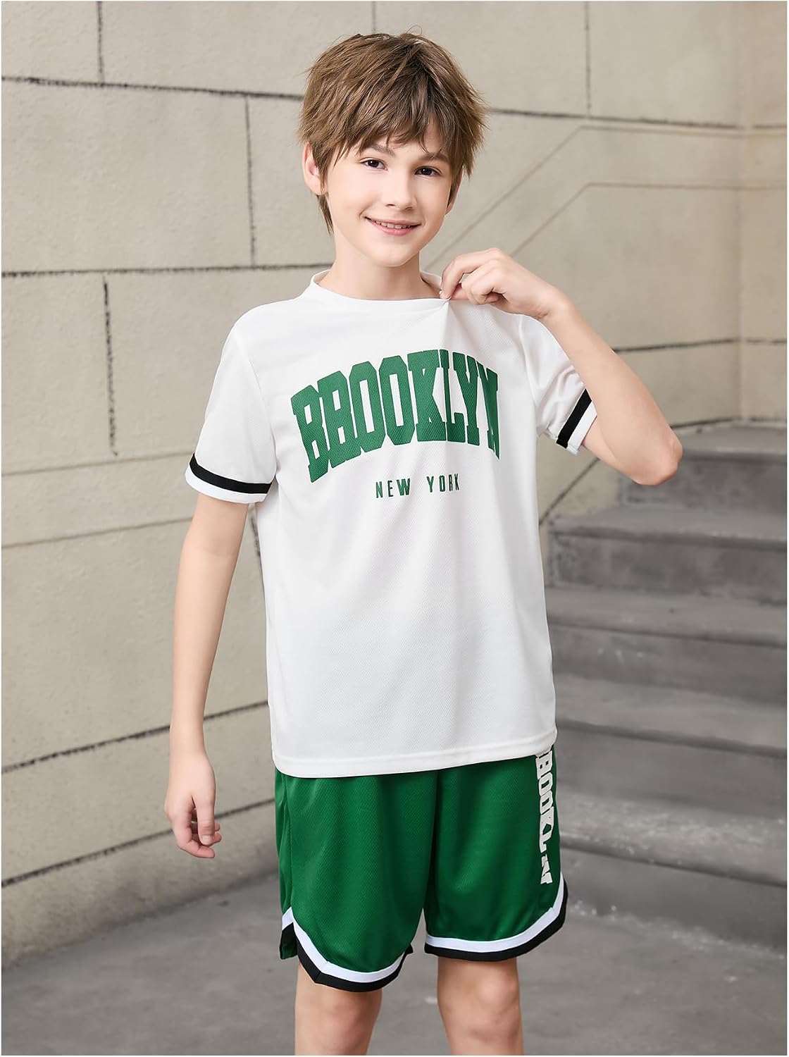 Verdusa Boy's 2 Piece Graphic Outfits Streetwear Short Sleeve Crew Neck Jersey Shirts with Shorts Clothing Sets