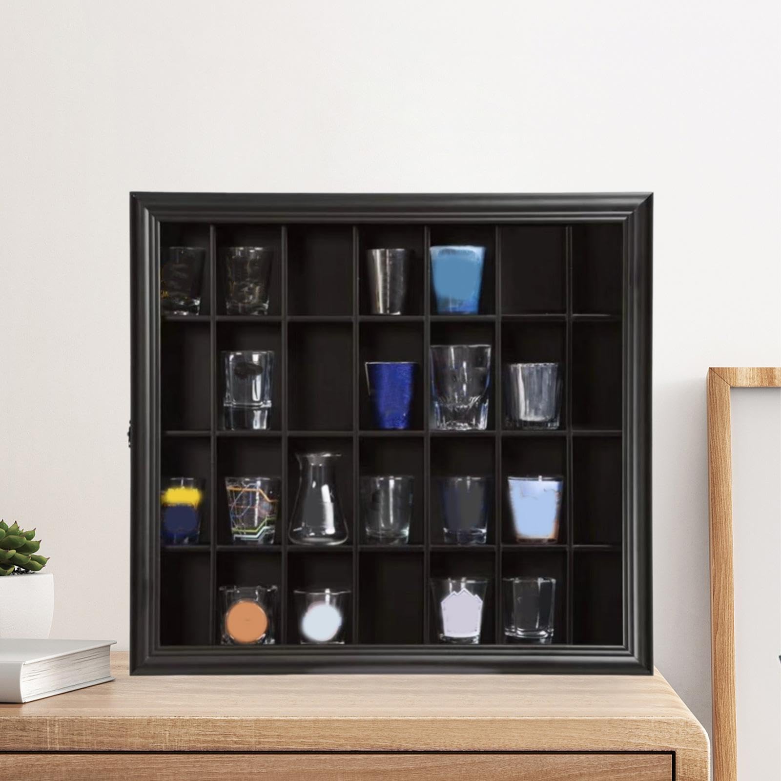 ショットグラス38個とディスプレイ棚 Amazon｜ショットグラスディスプレイケース 木製キャビネット