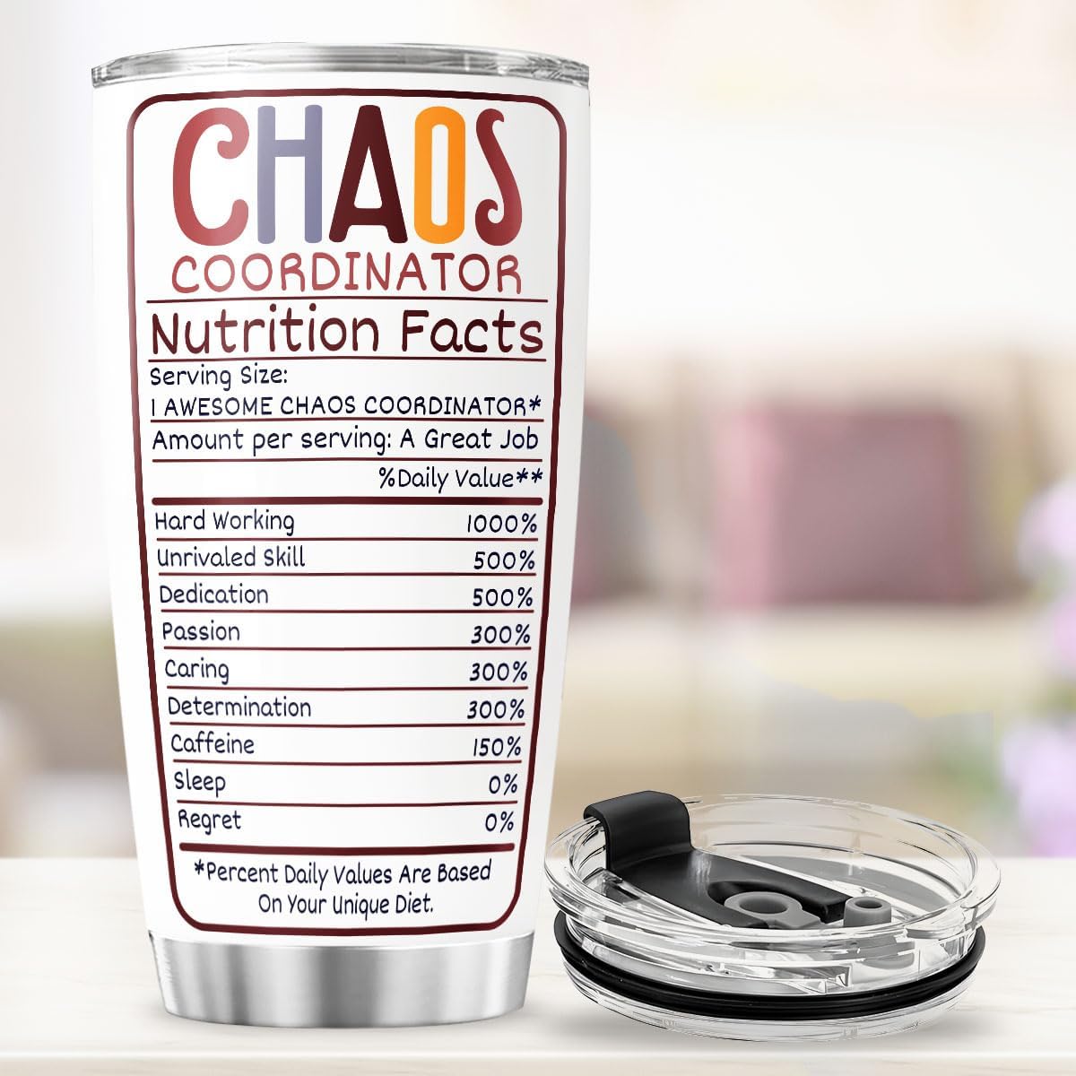 Chaos Coordinator Appreciation Gift for Women Men, 20oz Stainless Steel Insulated Tumbler with Funny Nutrition Facts, Ideal for Teachers, Bosses, Coworkers, Admin Staff - Image 4