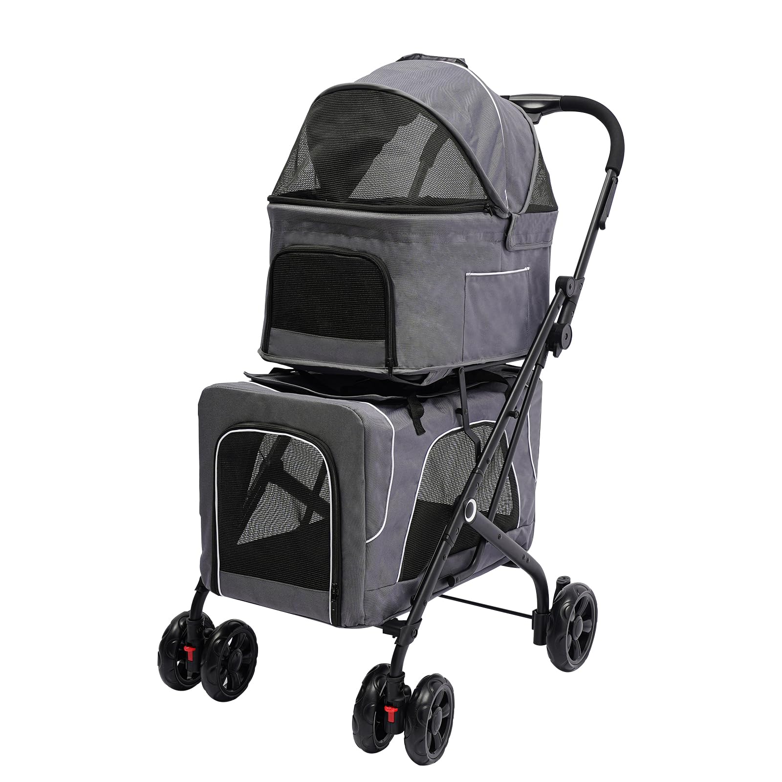 Cat Strollers with 2 Detachable Carrier Bags, Double Cat Strollers Small Doggy Pet Stroller Folding Dog Stroller for Small Medium Dogs Cats Puppy (Grey)