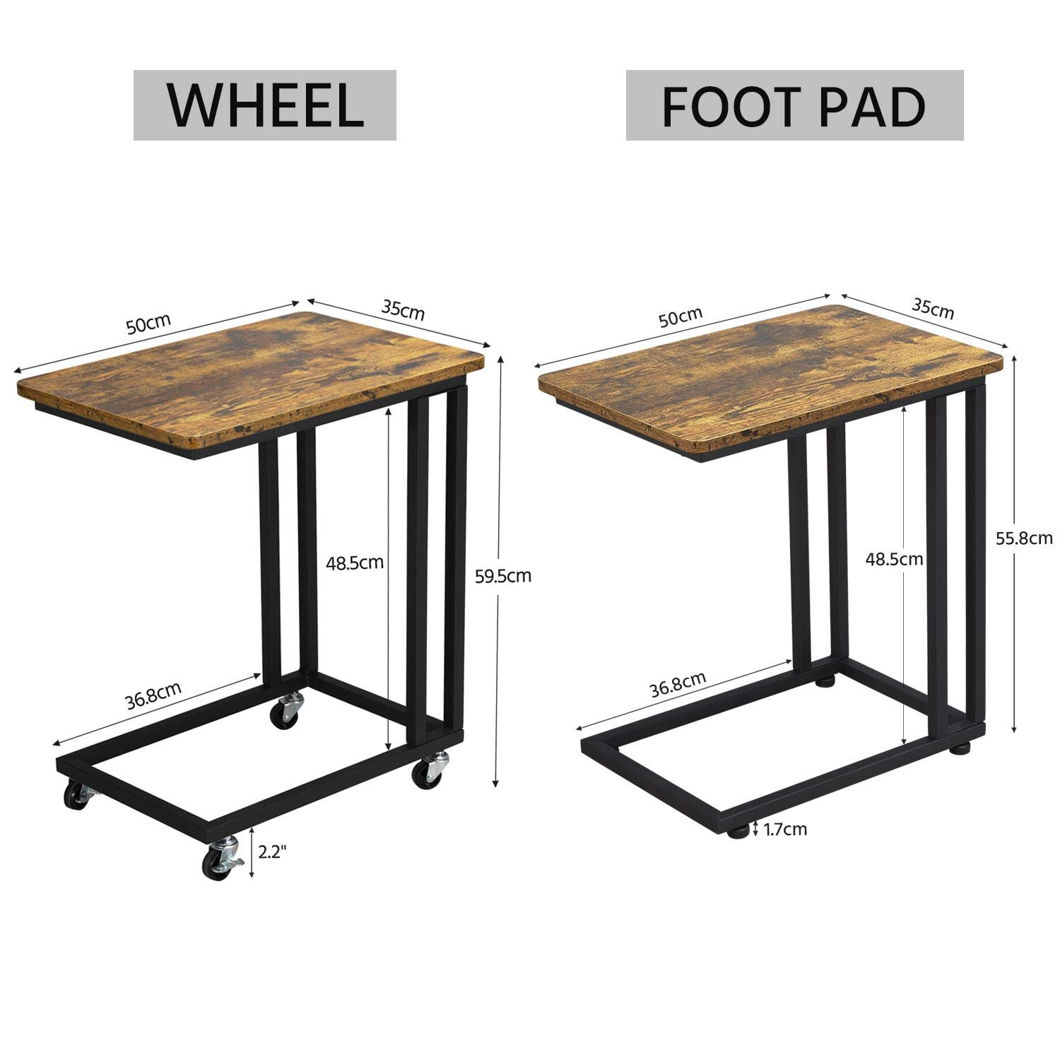 Yaheetech 2 x Mesa Auxiliar con Ruedas 50 x 35 x 60 cm para Salón Sofá Cama Dormitorio de Café Estilo Vintaje Retro Mesita Lateral Ordenador de Madera