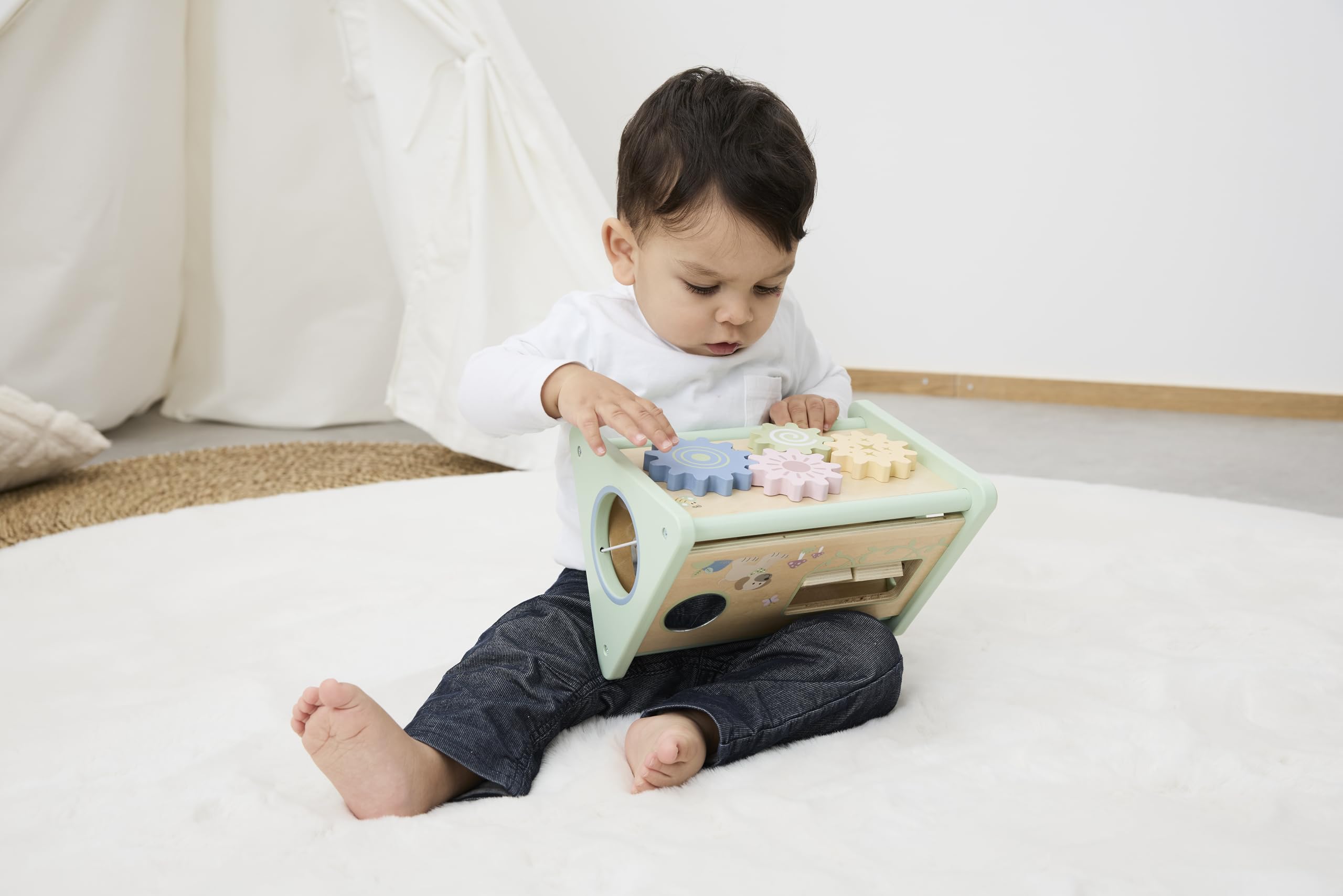 Sterntaler Activity Dreieck Holz – Fördert Feinmotorik und Koordination – Aus FSC® 100%-zertifiziertem Holz – Nachhaltiges Baby- und Kleinkindspielzeug mit vielseitigen Aktivitäten