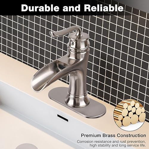 Miniatura 4 de Grifo de cascada, grifo de baño, cascada, ahorro de agua, 1.2 GPM, cartucho de disco de cerámica sin plomo para fregadero central de 4 pulgadas con
