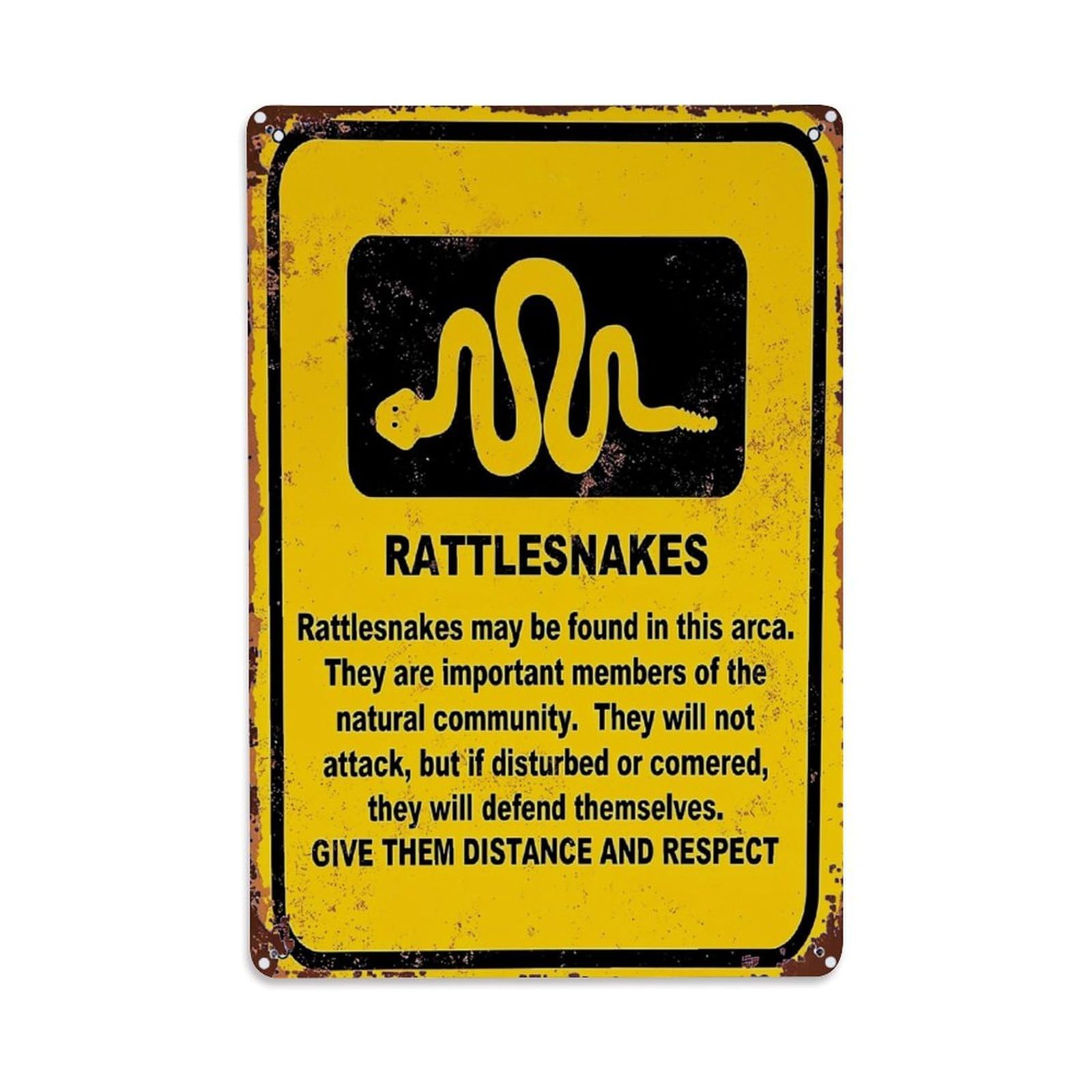 Yellow Snake Warning Sign Pattern Tin Sign Metal Poster Vintage Metal Signs for Home Man Cave Bar Cafe Kitchen laundry room Wall Decorations Gift 8x12Inch
