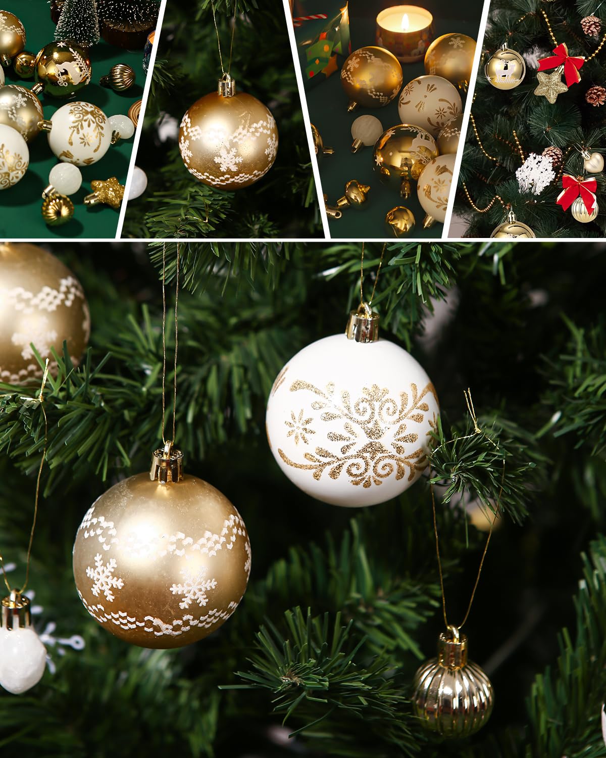 52 Piezas Bolas de árbol,Navidad Inastillable Bolas Plastico Adornosadecuadaspara el Hogar Festival,adecuadas para interioresy exteriore,Navidad