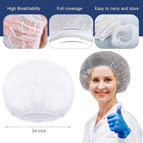 Miniatura 30 de Yahenda 500 gorras desechables Bouffant a granel para el cabello, redecillas elásticas para el polvo, para servicio de alimentos, enfermeras, Azul