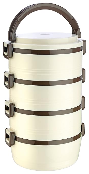 Insulated Multi Layer Stainless Steel Hot Lunch Box (HM 4 Layer, White)