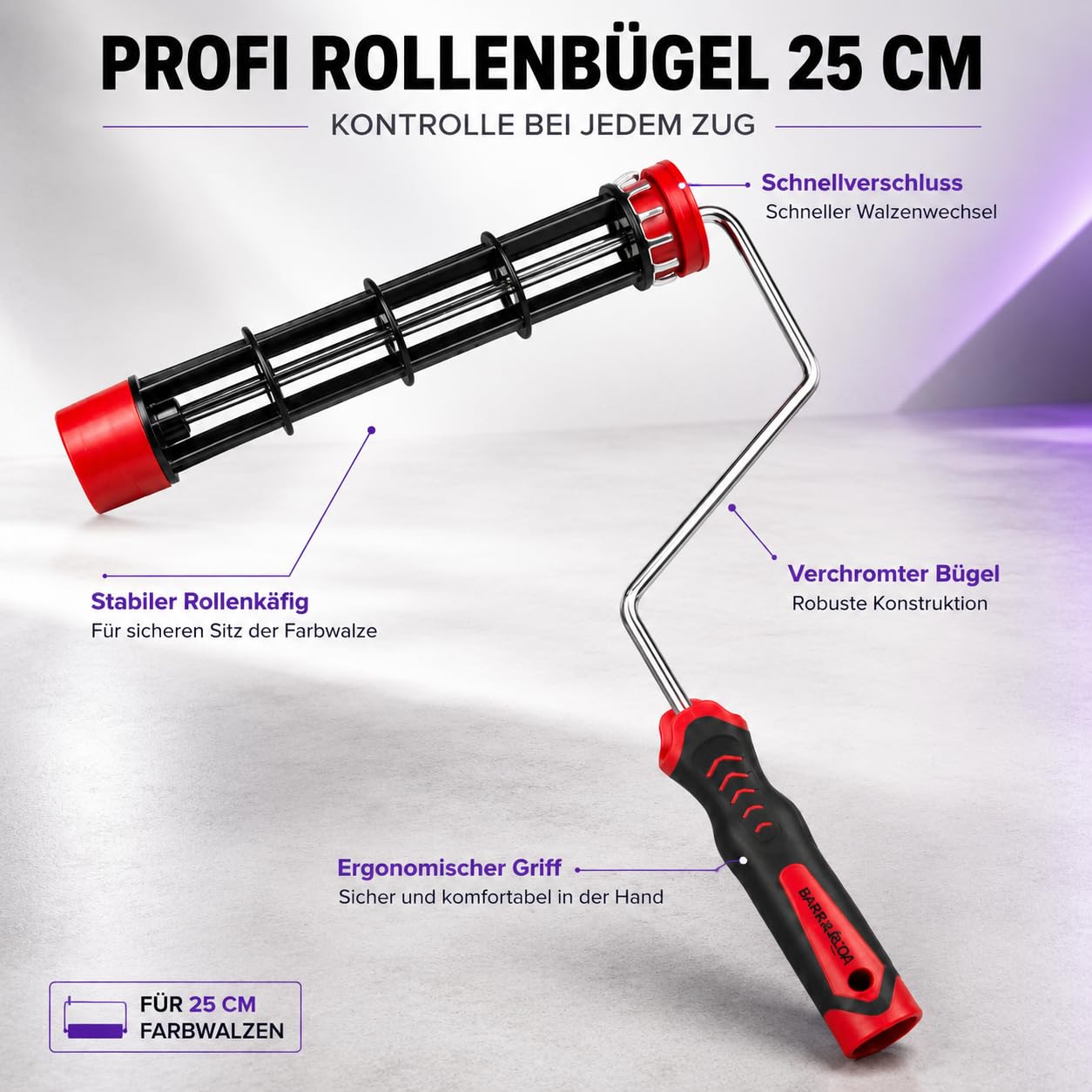 Blue Dolphin Malerset Komplett 9L Farbeimer mit Abstreifgitter 25 cm Farbroller 2 Farbwalzen 13 mm Malerrolle Rollenbügel Malerkrepp 48 mm x 33 m Renovierungsset