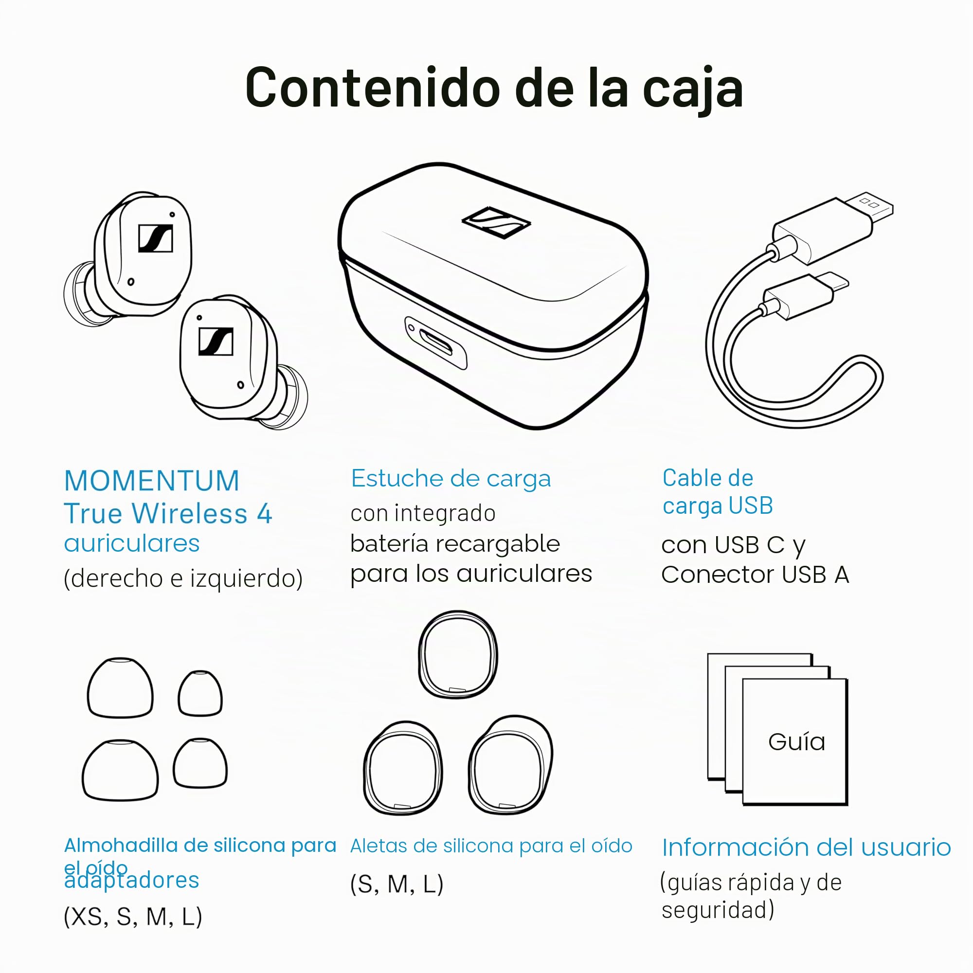 Sennheiser Consumer Audio MOMENTUM True Wireless 4 - Auriculares inteligentes con Bluetooth 5.4, sonido nítido, diseño cómodo, duración de la batería de 30 horas, ANC adaptativo, LE y Auracast, blanco
