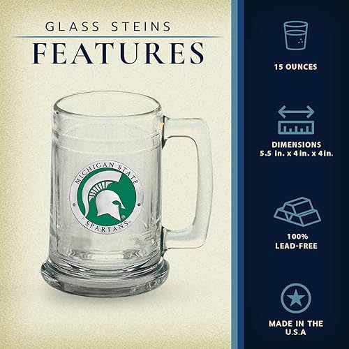 Miniatura 2 de Heritage Pewter Vaso de cerveza del estado de Michigan  Vaso de cerveza de estilo alemán de 15 onzas  Incrustación de metal Alma Mater de peltre