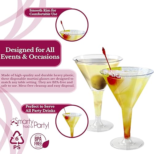 Miniatura 3 de Vasos grandes de Martini de plástico transparente de 6 onzas, paquete de 192 vasos duraderos, reutilizables y elegantes para cócteles, champán,