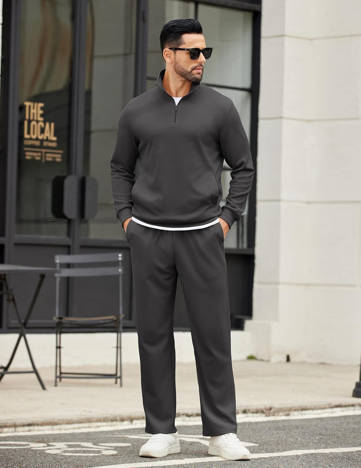 COOFANDY Men's Sweatsuits 2 Piece Set Quarter Zip Pullover with Wide Leg Sweatpants Matching Tracksuit - Image 2