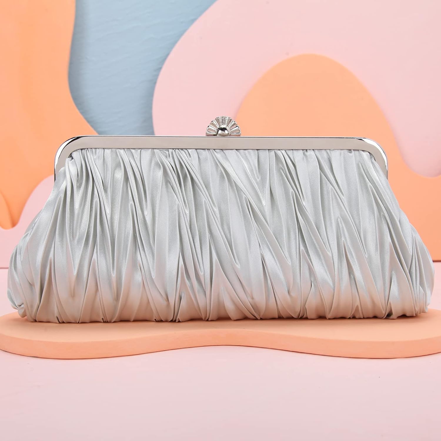 Miniatura 5 de Fawziya Bolsos de noche plisados de satén monederos de embrague de cristal para las mujeres