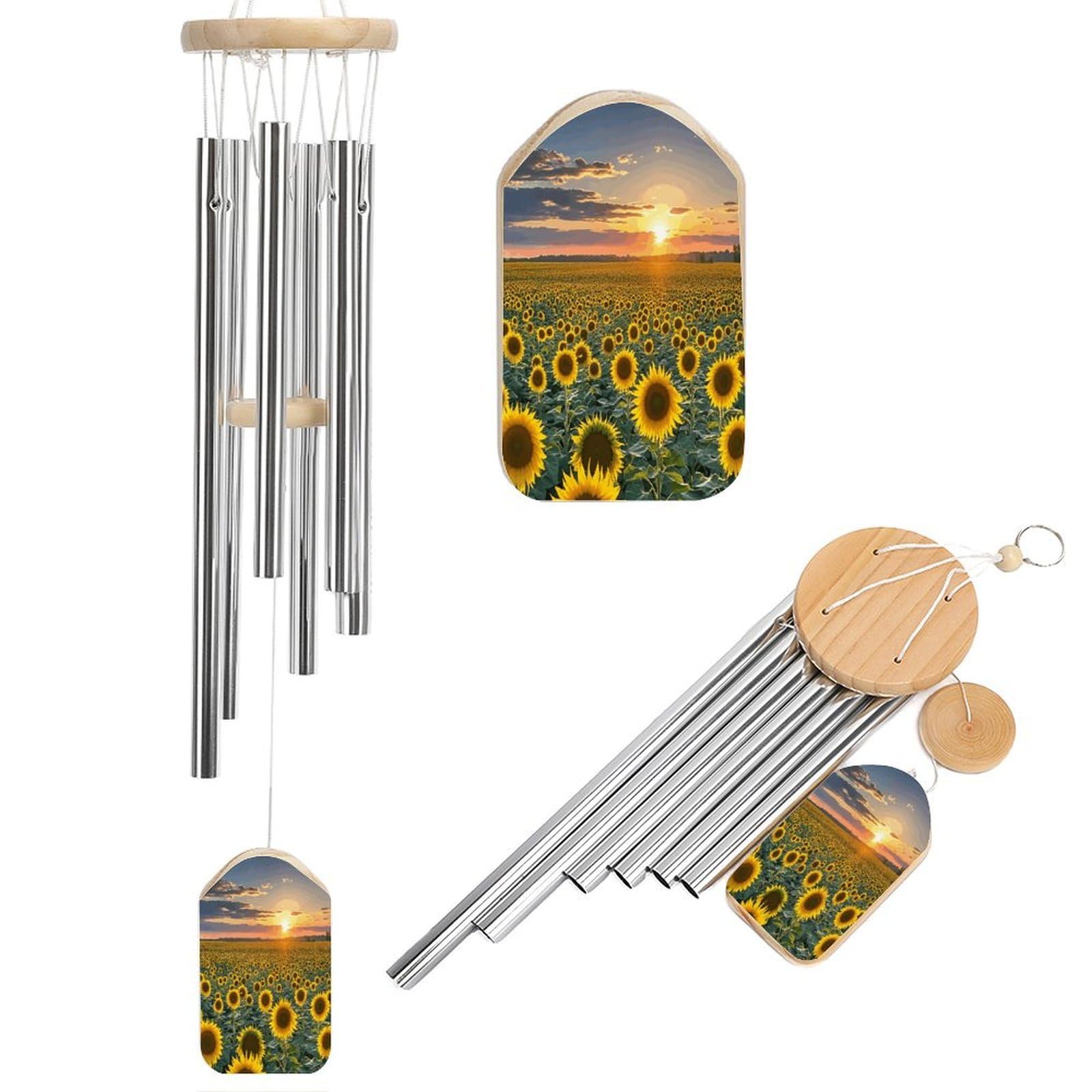 Dreamlike Sunset of A Sunflower Field Wind Chimes for Outdoor Large Deep Tone Aluminium Wind Chimes Soothing Melodic Sound 20.5" Hanging Metal Windchimes Outdoors Decor for Patio Porch Yard