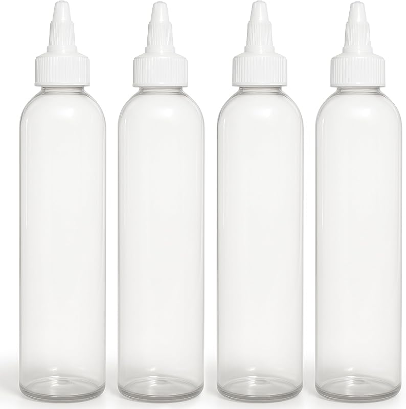 BRIGHTFROM Frascos Aplicadores de Plástico PET Transparente com Bico de Abrir e Fechar, 240 mL, Recarregáveis, Pacote com 4