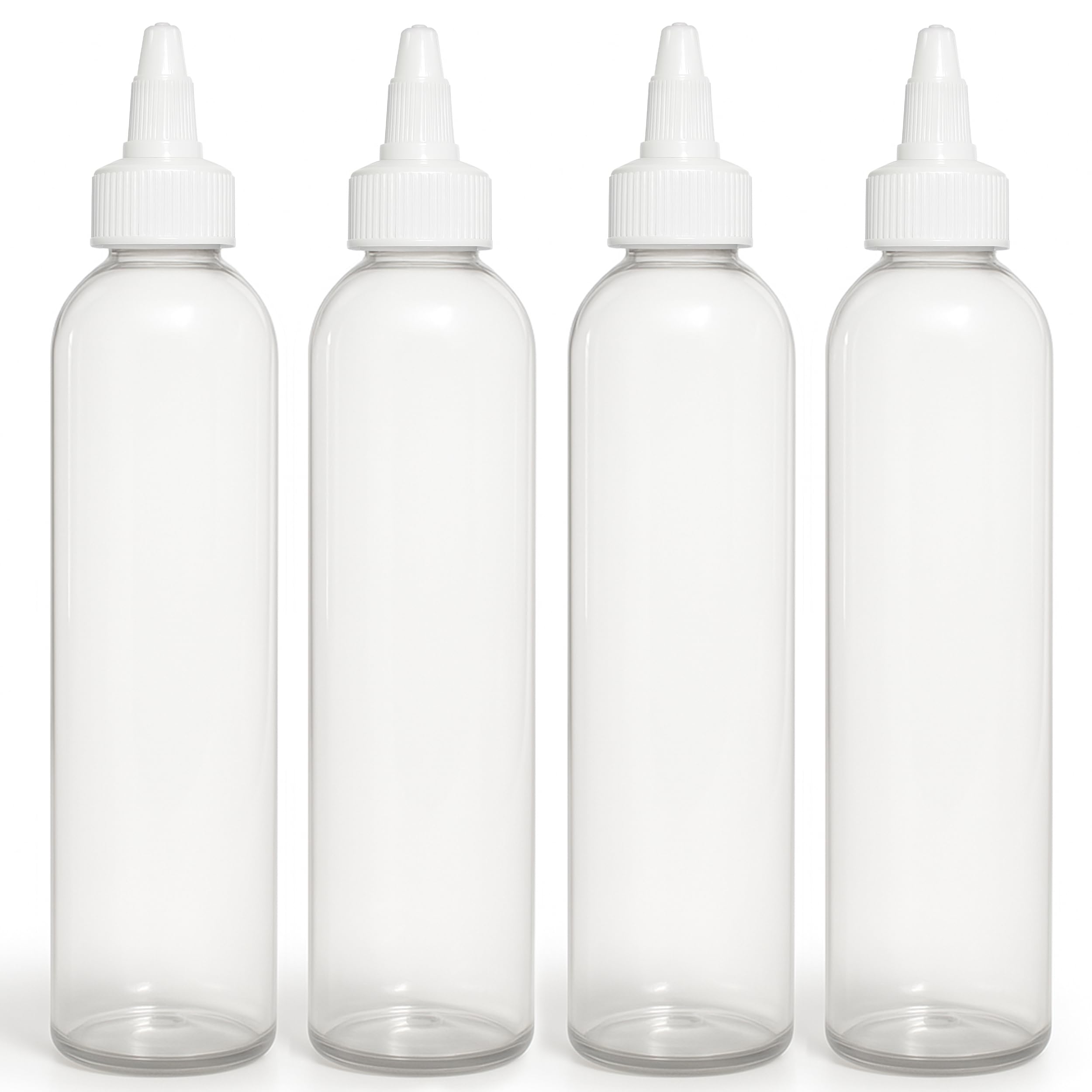BRIGHTFROM Twist Top Applicator Bottles, Clear 8 OZ BPA-Free Plastic, Empty, Squeeze, Refillable - Open/Close Nozzle - Multi Purpose (Pack of 4)