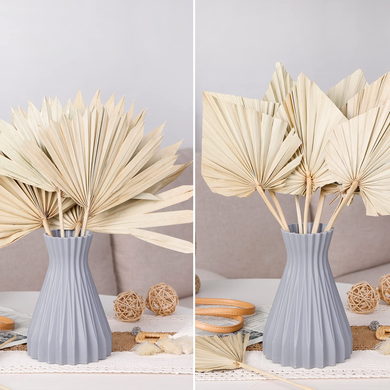 20 Pcs Natural Dried Palm Leaves, 2 Style Boho Palm Leaf Fans Decorative Sun Palm Fan Leaf, 16 inch Bohemian Decor for Wedding, Party, Home & Holiday Decorations