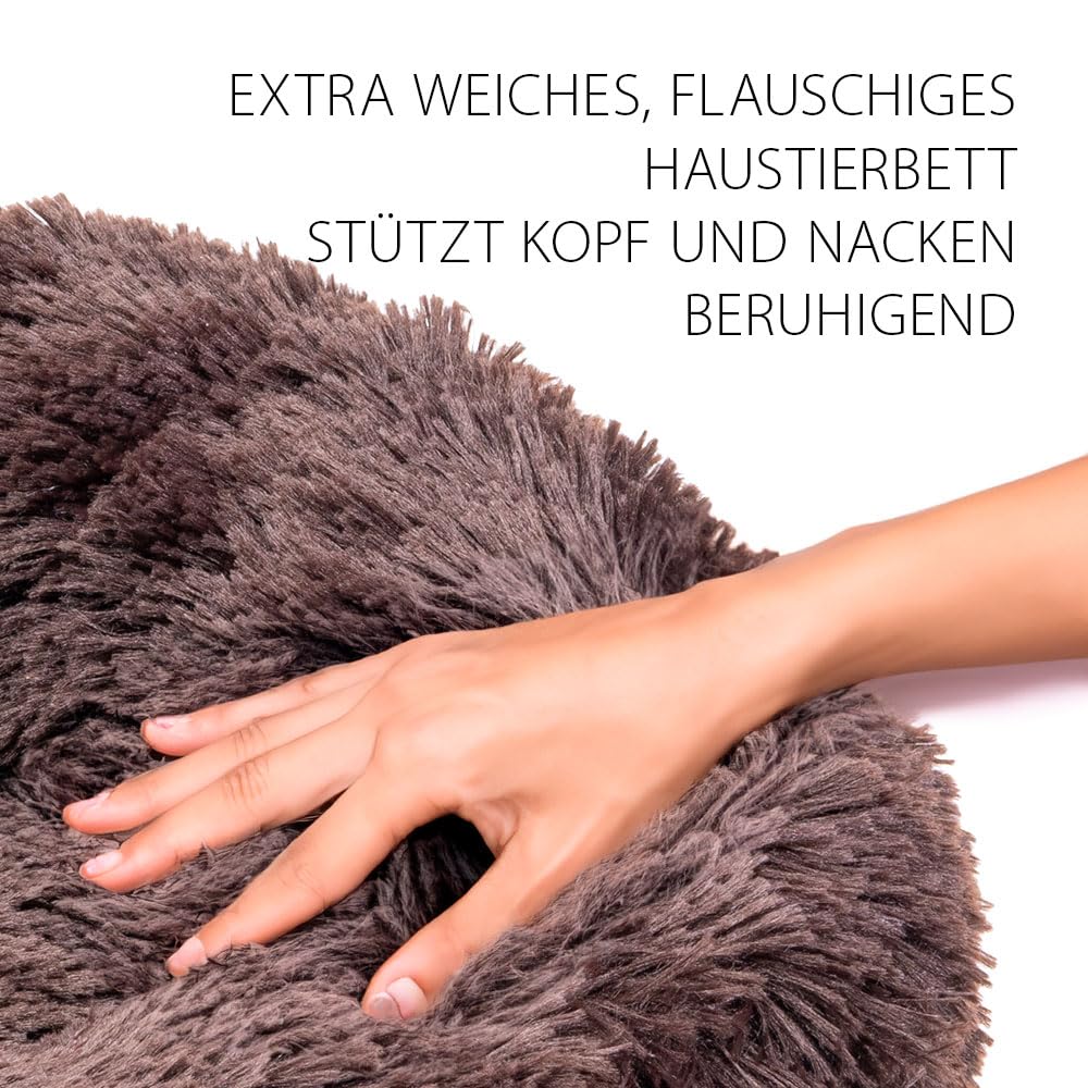 Ferplast Hundekissen Katzenschlafplatz Rund Flauschig Katzenkissen Weich Plüsch Katzenkorb 60 x 14 cm. Braun