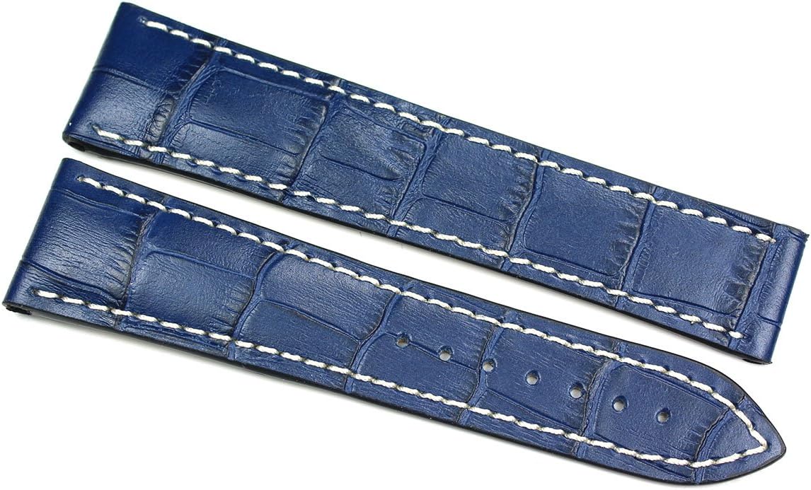 22 mm Watch Band Genuine Leather Crocodile Embossed Handmade Ribbon Blue Leather Watch Strap for Deployment Clasp Fits Omega Germany Crocodile Alligator