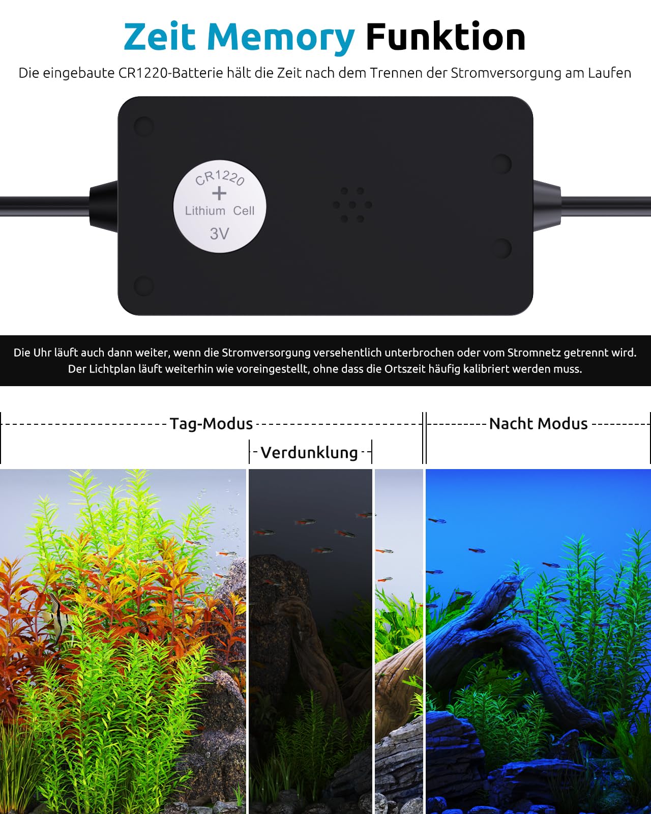 SEAOURA Aquarium Lampe mit Timer, Vollspektrum Aquarium LED Pflanzen Wachstums Leuchten mit Stromausfall Gedächtnis, 8 Farb, 20 Helligkeitsstufen, Beleuchtung für Süßwasser Aquarien 45-60cm